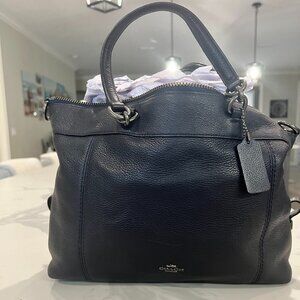 COACH LENOX PEBBLED LEATHER BAG Midnight Dark Blue Navy with wallet